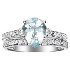 Gin & Grace 14K White Gold Genuine Aquamarine Ring with Diamonds for women