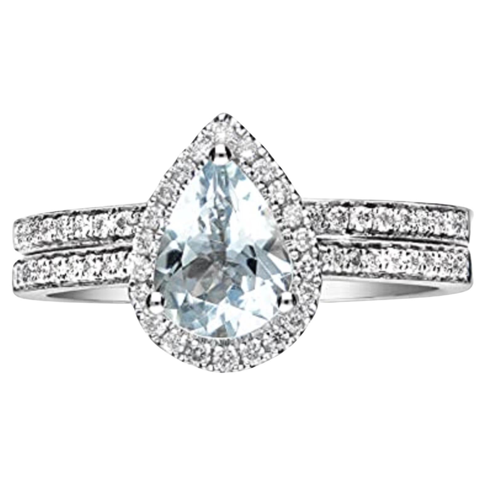 Gin & Grace 14K White Gold Genuine Aquamarine Ring with Diamonds for women For Sale