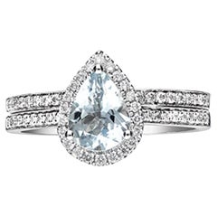 Gin & Grace 14K White Gold Genuine Aquamarine Ring with Diamonds for women