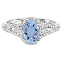 Gin & Grace 14K White Gold Genuine Aquamarine Ring with Diamonds for women