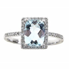 Gin 
Grace 14K White Gold Genuine Aquamarine Ring with Diamonds for women