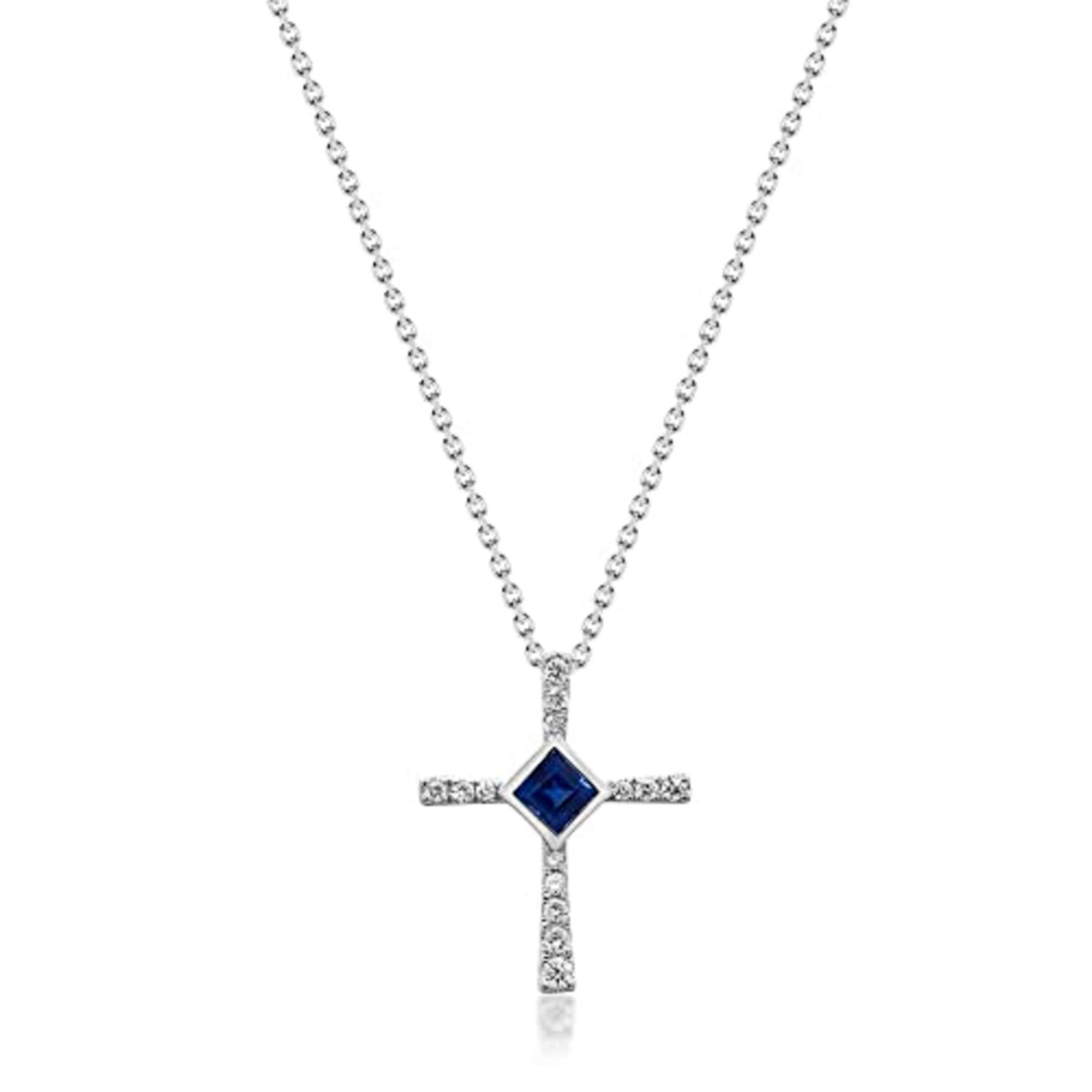 Square Cut Gin & Grace 14K White Gold Genuine Blue Sapphire Pendant with Diamonds for women For Sale