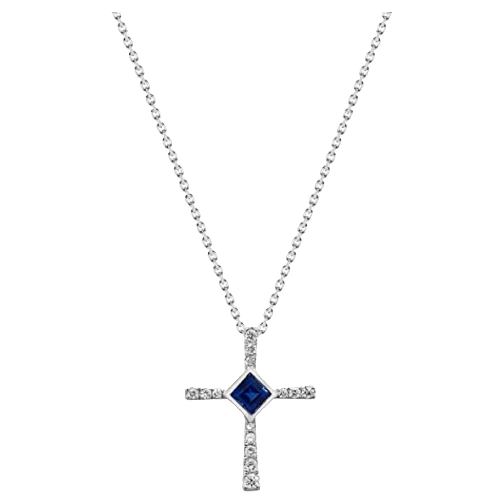 Gin & Grace 14K White Gold Genuine Blue Sapphire Pendant with Diamonds for women For Sale