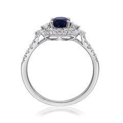 Gin & Grace 14K White Gold Genuine Blue Sapphire Ring with Diamonds for women