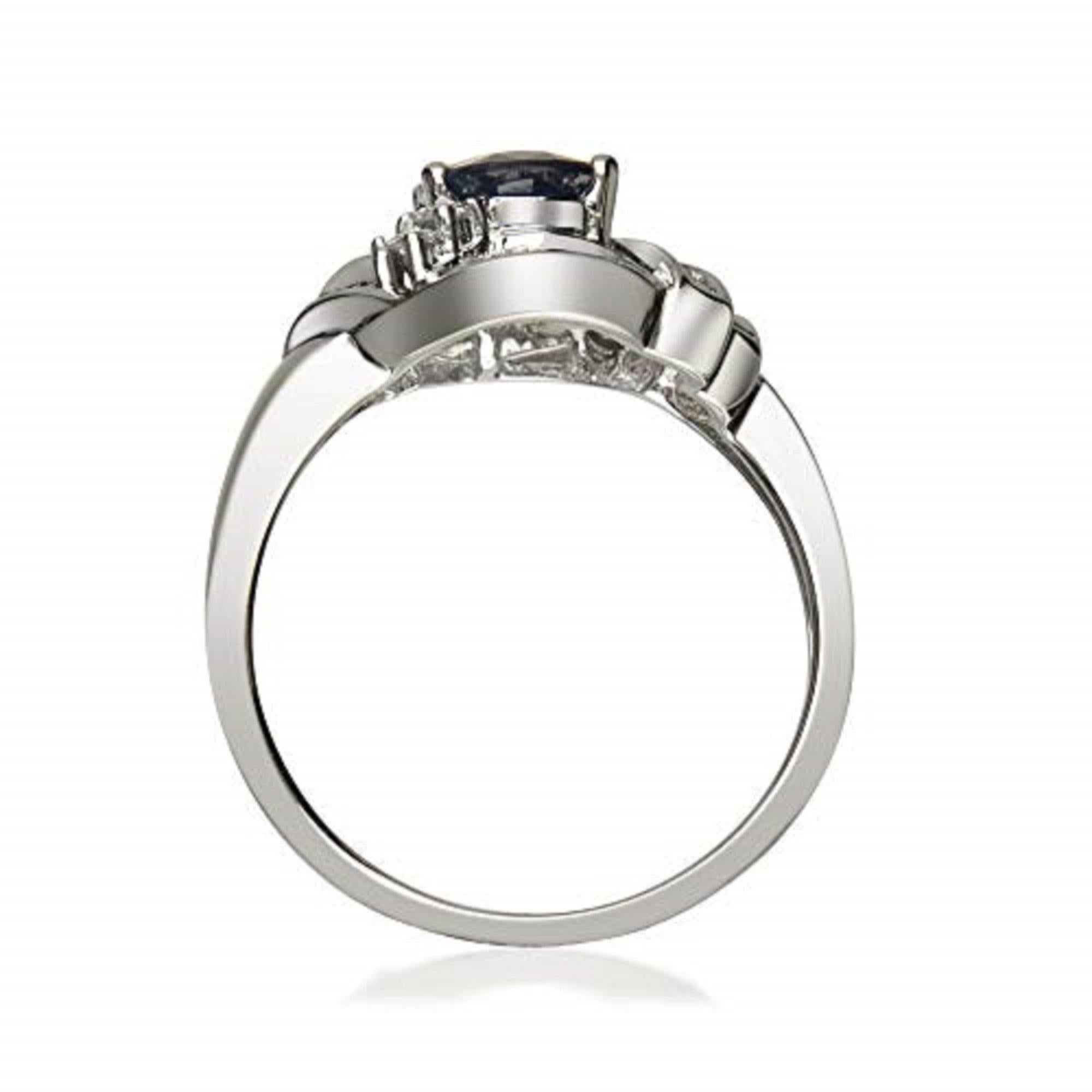 Art Deco Gin & Grace 14K White Gold Genuine Blue Sapphire Ring with Diamonds for women