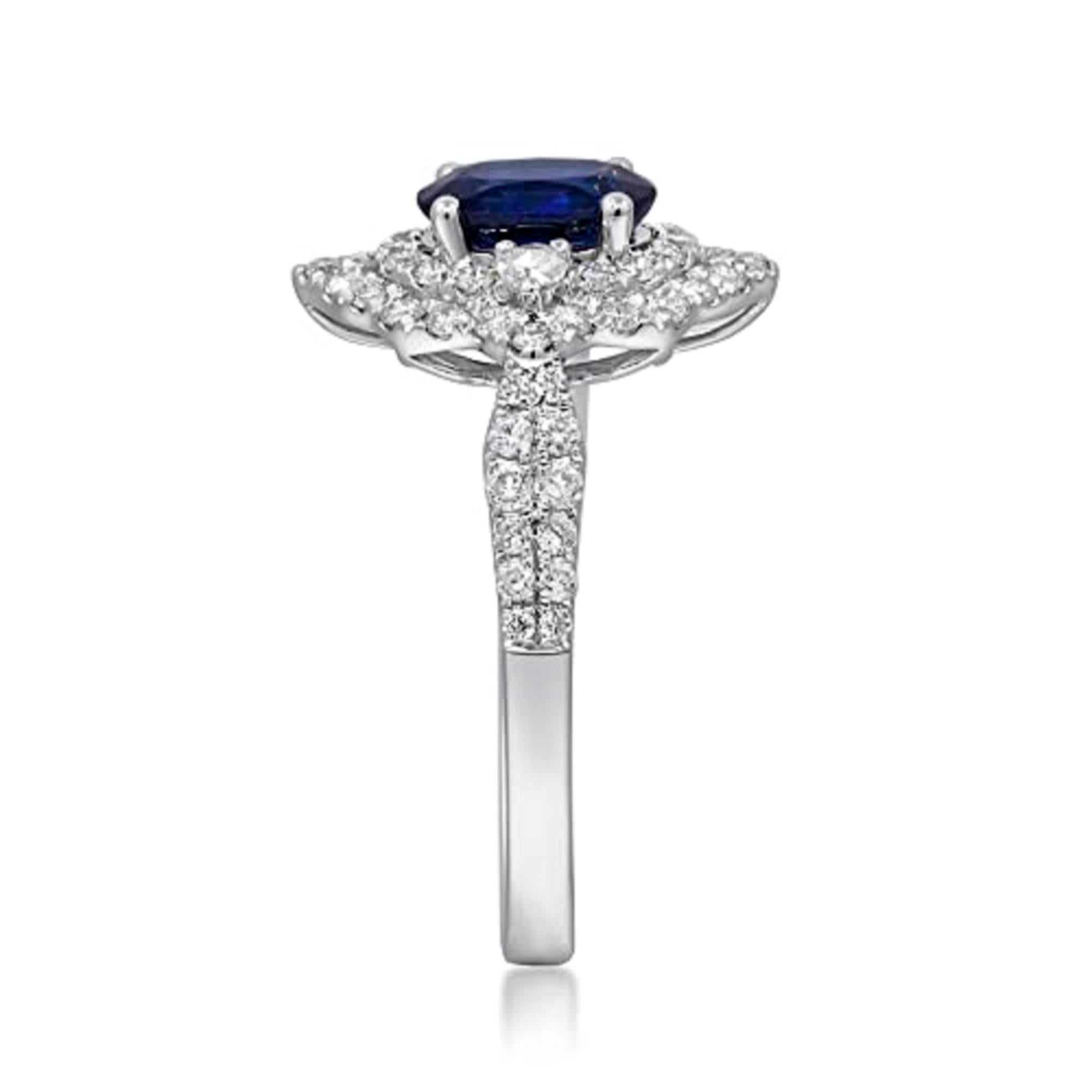 Art Deco Gin & Grace 14K White Gold Genuine Blue Sapphire Ring with Diamonds for women For Sale