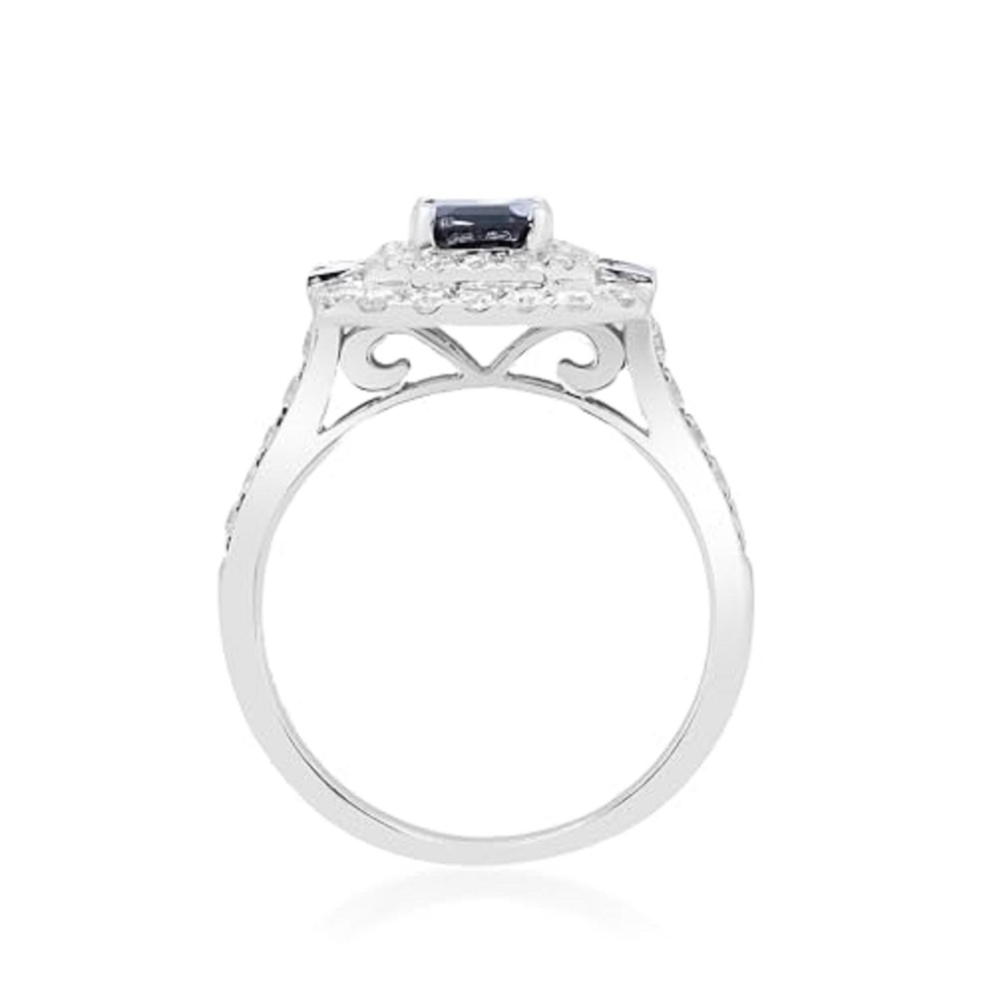 Art Deco Gin & Grace 14K White Gold Genuine Blue Sapphire Ring with Diamonds for women  For Sale