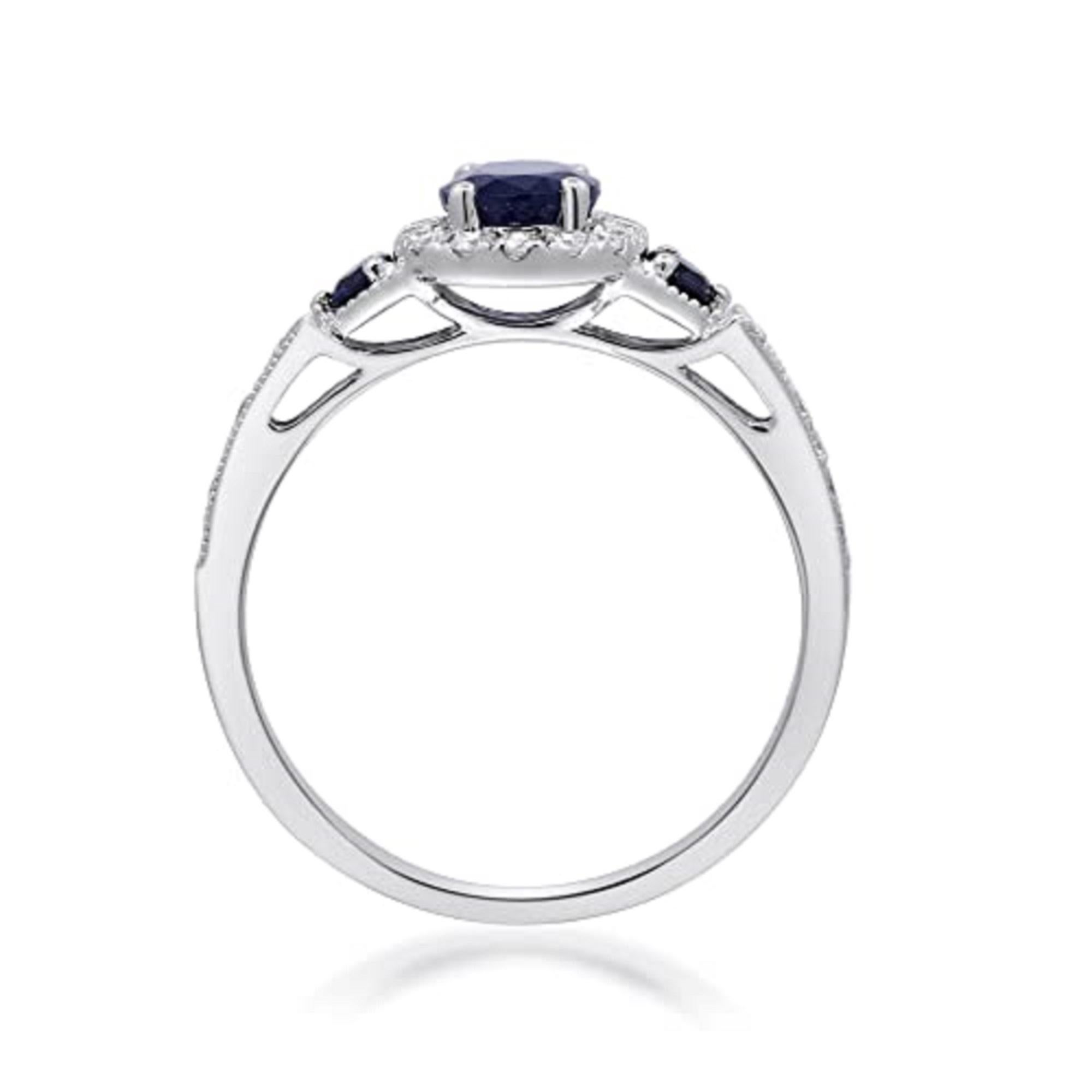 Art Deco  Gin & Grace 14K White Gold Genuine Blue Sapphire Ring with Diamonds for women For Sale