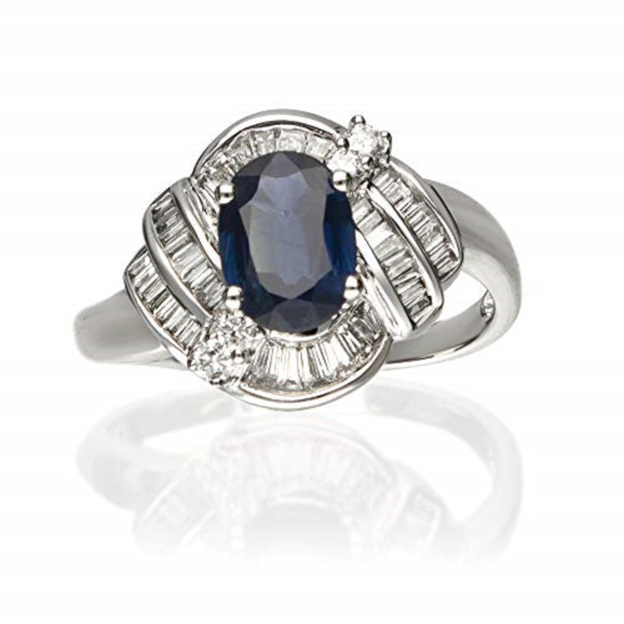 Oval Cut Gin & Grace 14K White Gold Genuine Blue Sapphire Ring with Diamonds for women