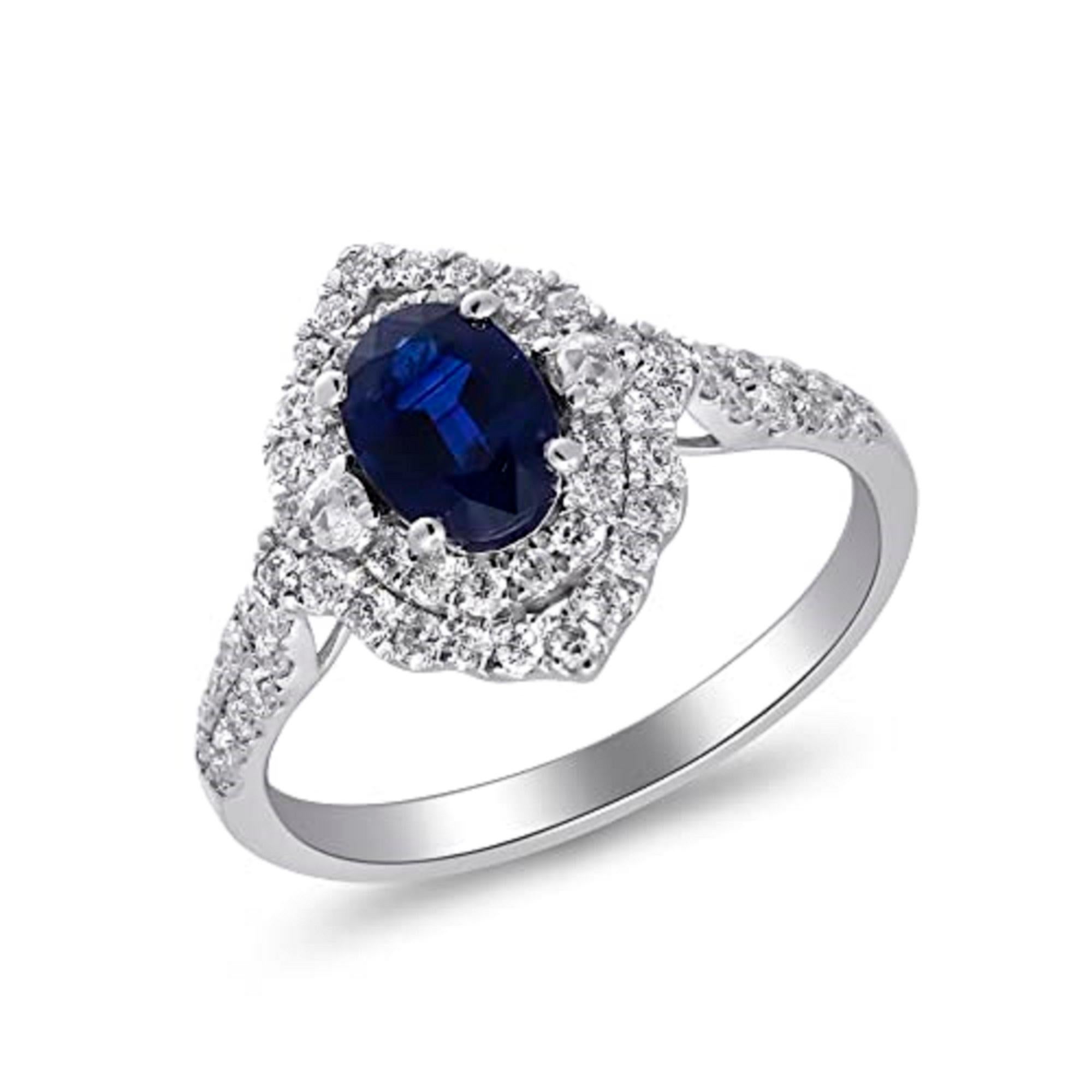 Oval Cut Gin & Grace 14K White Gold Genuine Blue Sapphire Ring with Diamonds for women For Sale