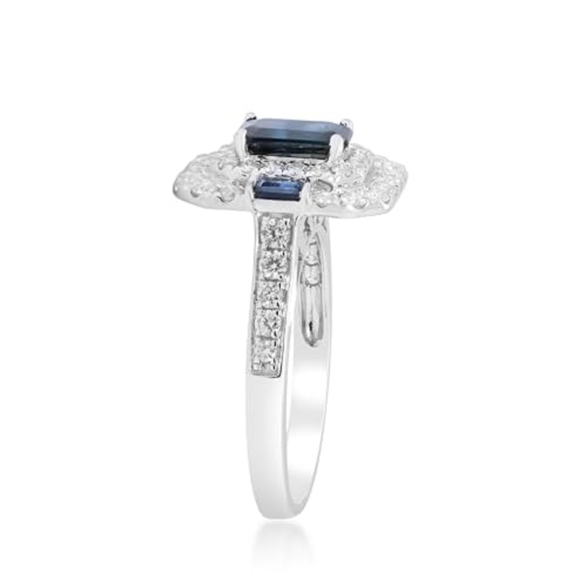 Emerald Cut Gin & Grace 14K White Gold Genuine Blue Sapphire Ring with Diamonds for women For Sale