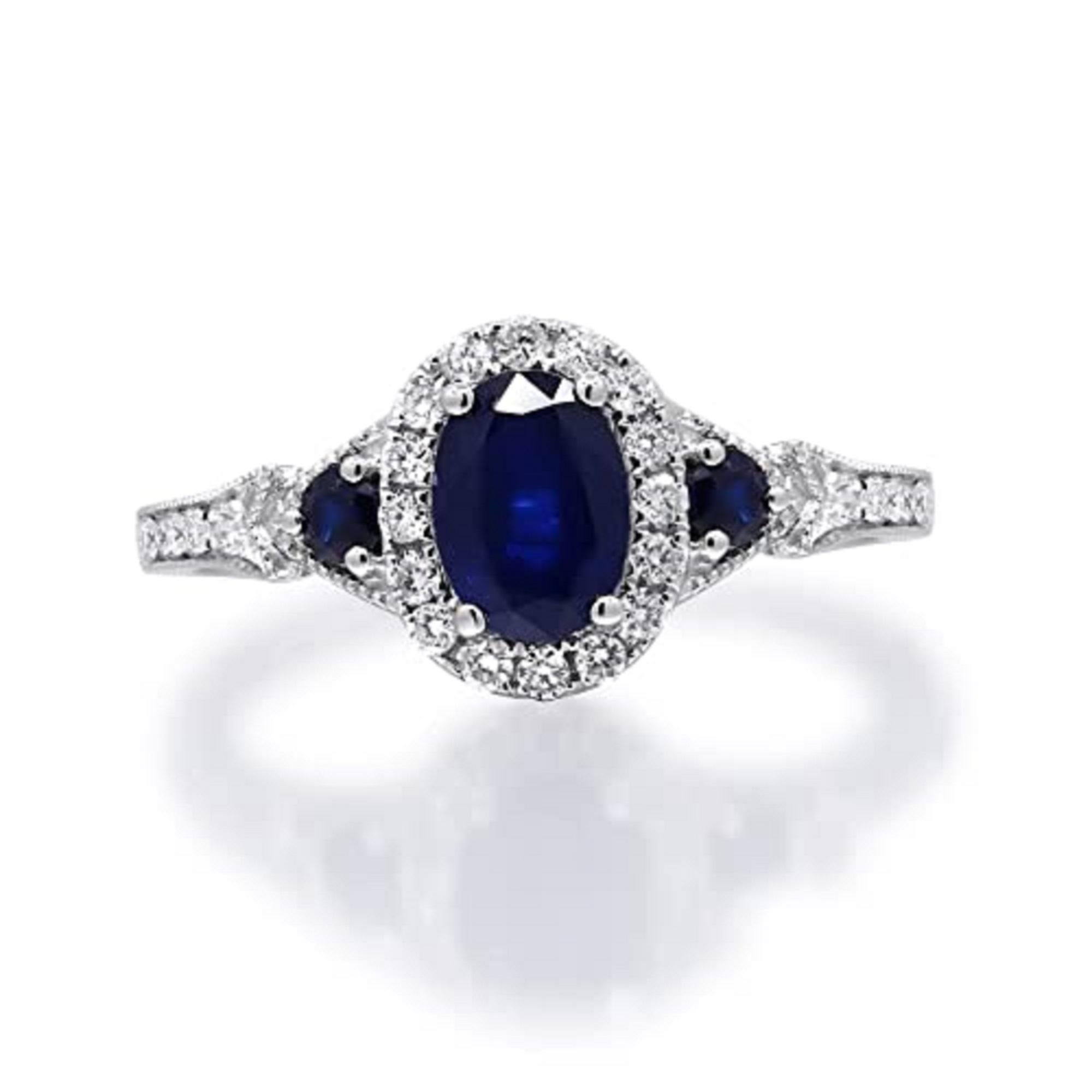 Oval Cut  Gin & Grace 14K White Gold Genuine Blue Sapphire Ring with Diamonds for women For Sale