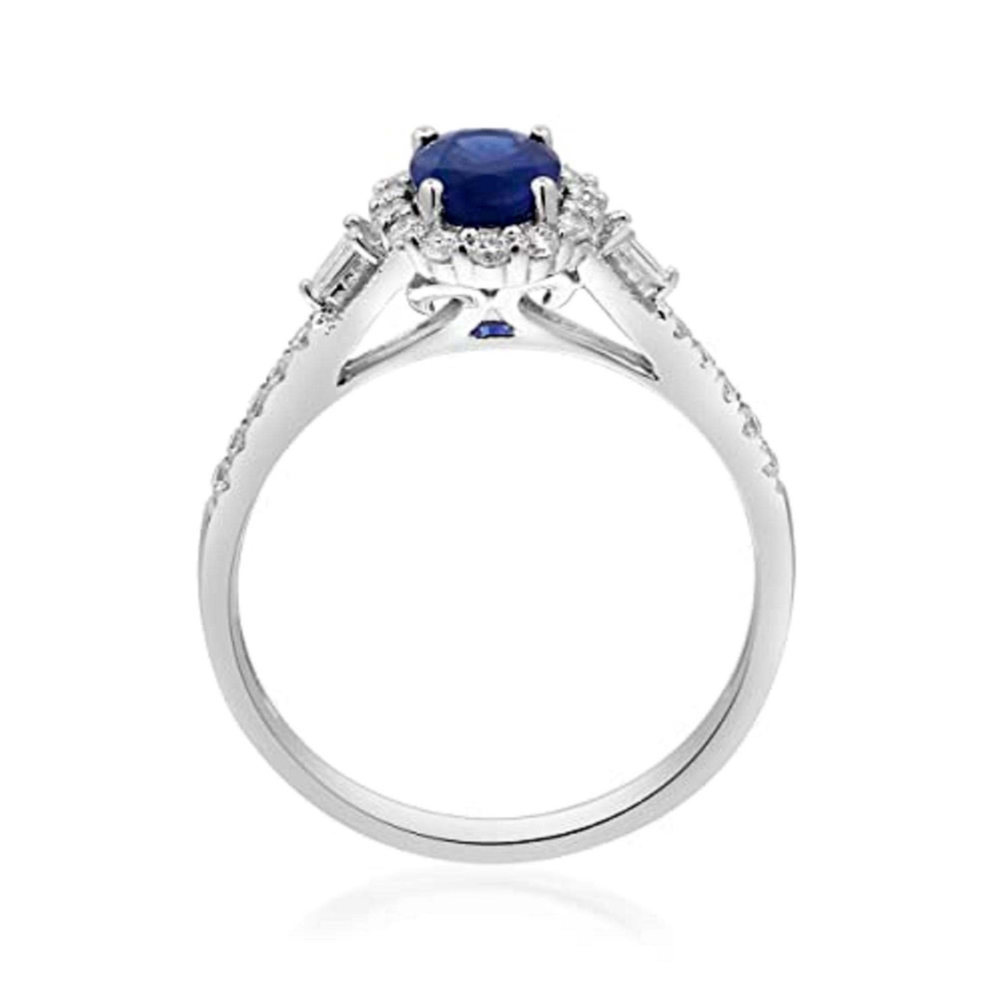 Gin & Grace, bague pour femmes en or blanc 14 carats avec saphir bleu véritable et diamants Neuf - En vente à New York, NY