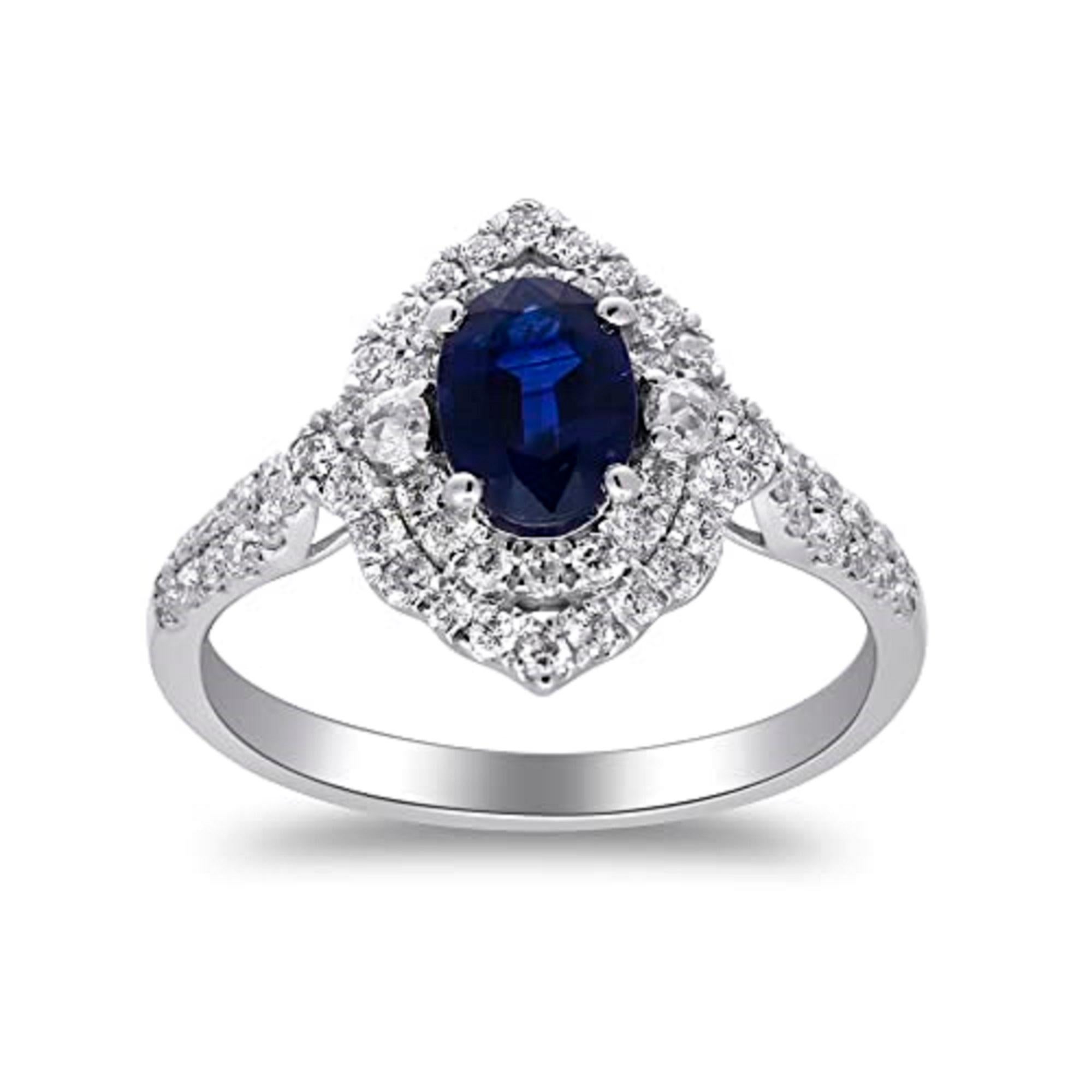 Gin & Grace 14K White Gold Genuine Blue Sapphire Ring with Diamonds for women In New Condition For Sale In New York, NY