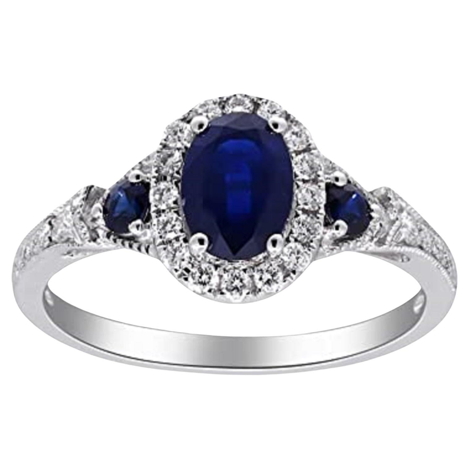 Gin & Grace 14K White Gold Genuine Blue Sapphire Ring with Diamonds for women For Sale