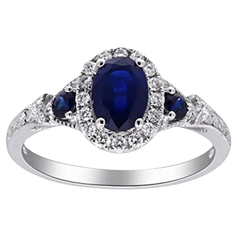 Genuine Gold Rings Gin and Grace 14K White Gold Genuine Blue Sapphire Ring with Diamonds ...