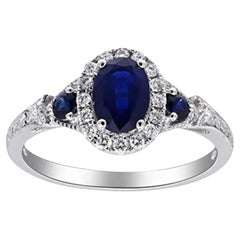  Gin & Grace 14K White Gold Genuine Blue Sapphire Ring with Diamonds for women