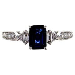 Gin & Grace 14K White Gold Genuine Blue Sapphire Ring with Diamonds for women