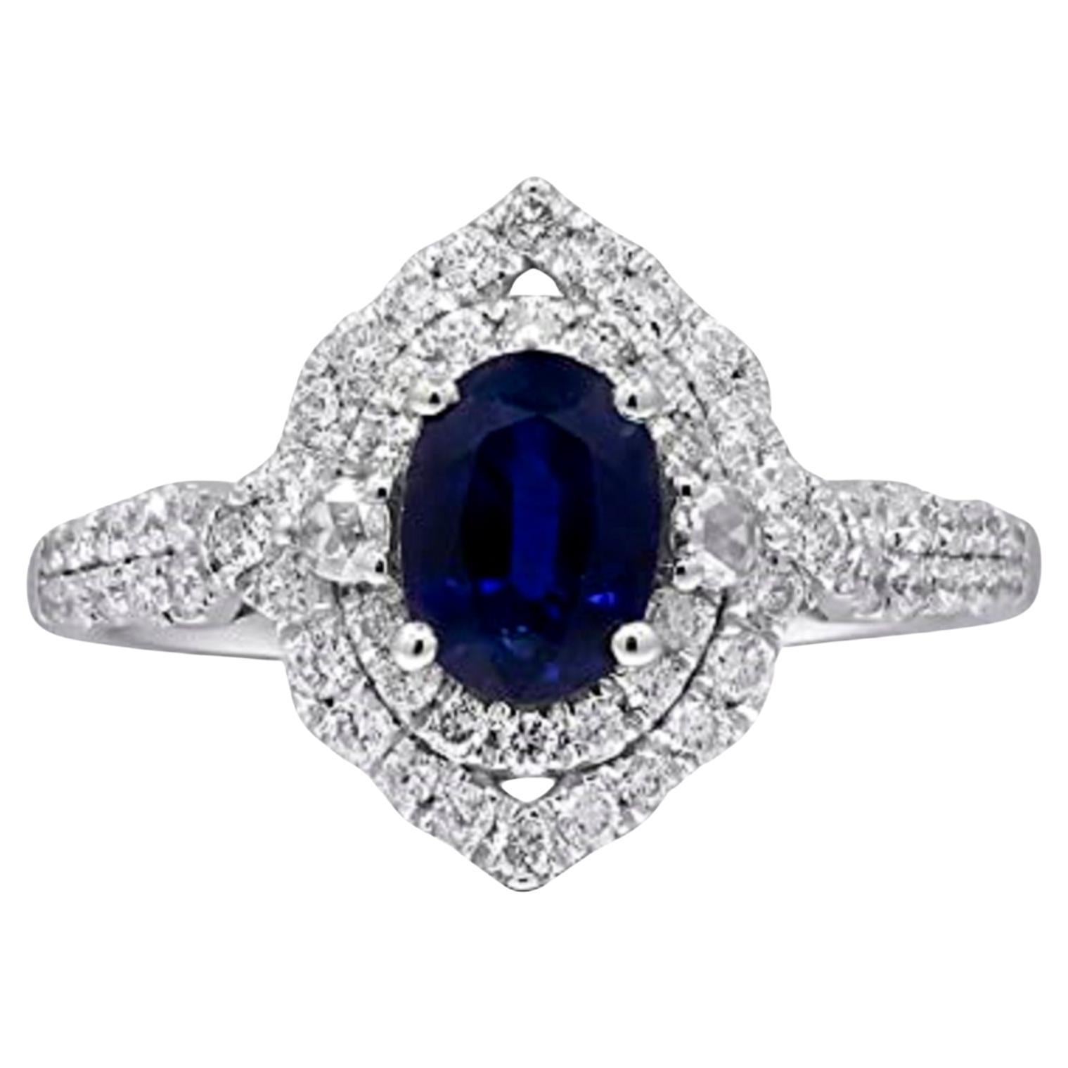 Gin & Grace 14K White Gold Genuine Blue Sapphire Ring with Diamonds for women For Sale