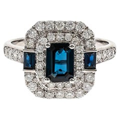 Gin & Grace 14K White Gold Genuine Blue Sapphire Ring with Diamonds for women 