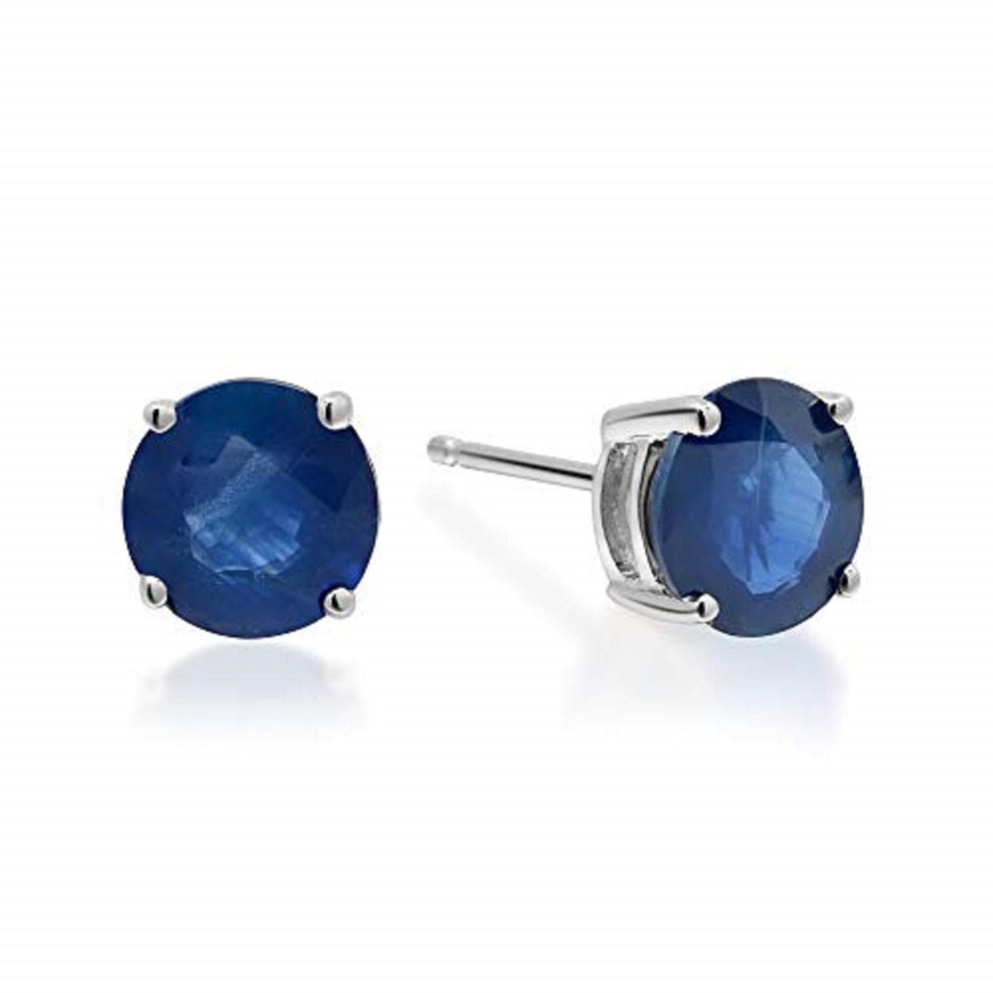 Gin & Grace Ohrstecker aus 14 Karat Weißgold mit echtem blauem Saphir f�ür Frauen (Rundschliff)