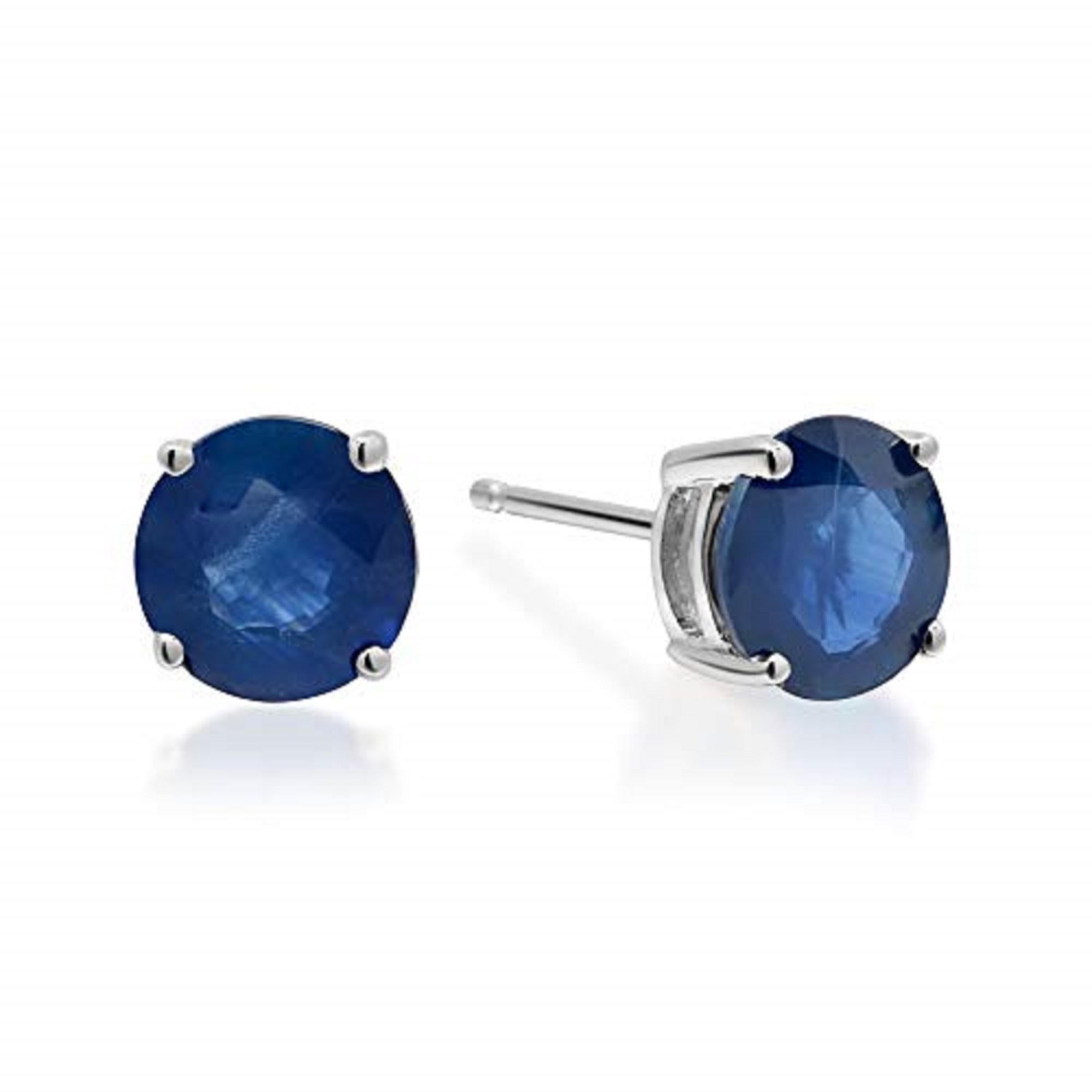 Round Cut Gin & Grace 14K White Gold Genuine Blue Sapphire Studs Earrings for women For Sale