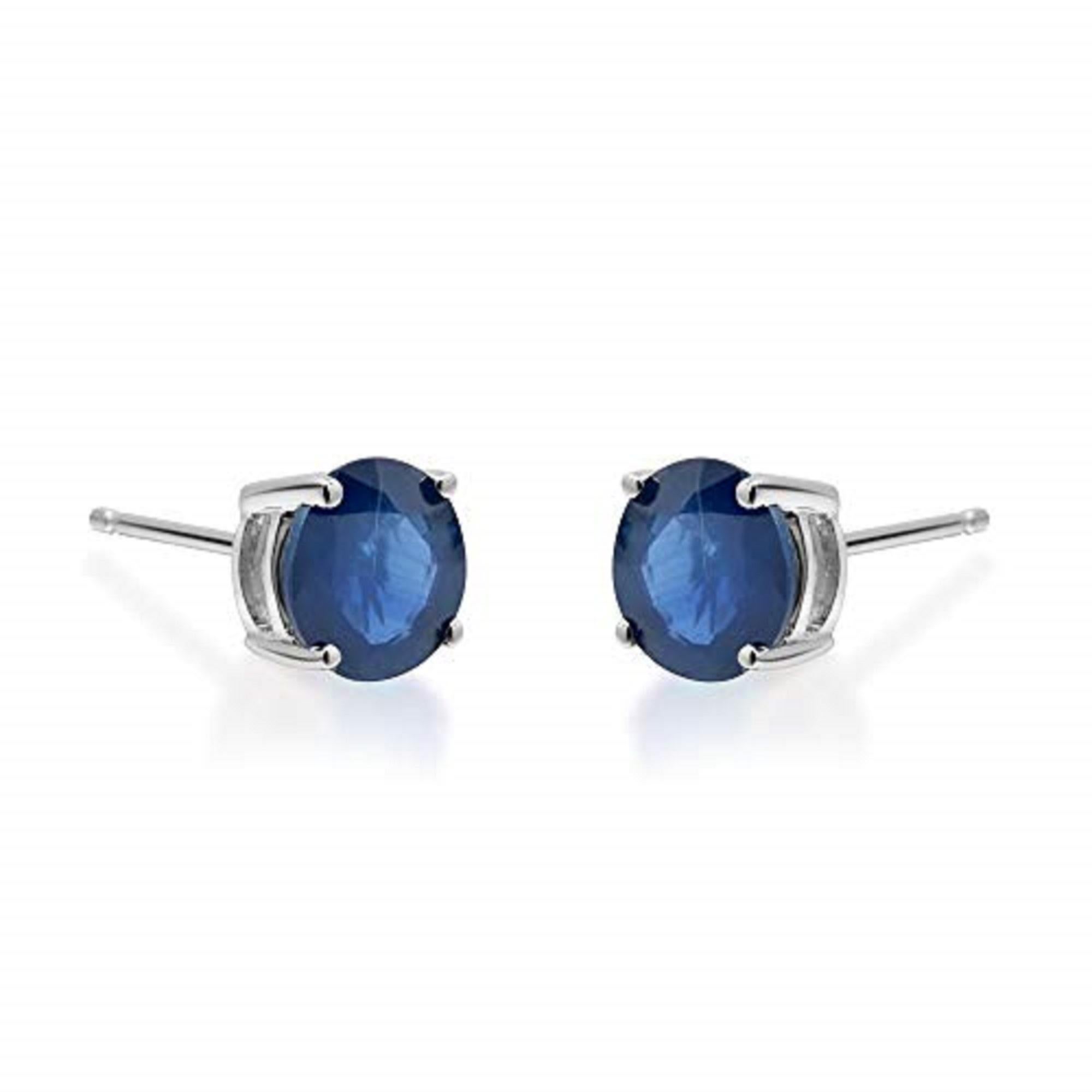 Gin & Grace 14K White Gold Genuine Blue Sapphire Studs Earrings for women In New Condition For Sale In New York, NY