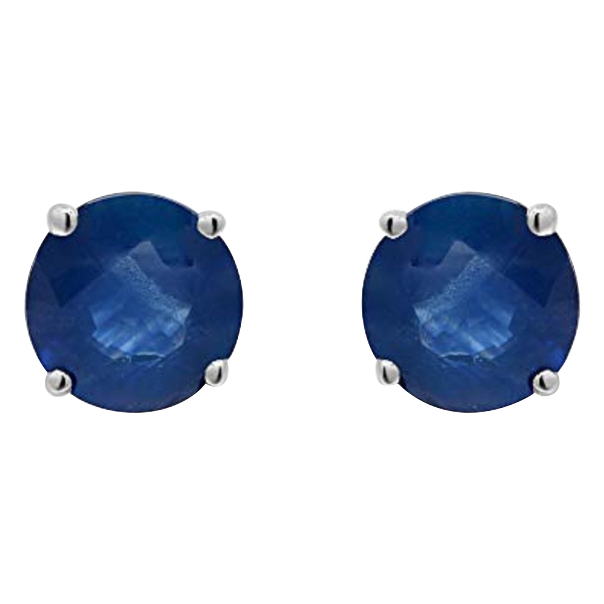 Gin & Grace Clous d'oreilles pour femmes en or blanc 14 carats avec saphir bleu véritable