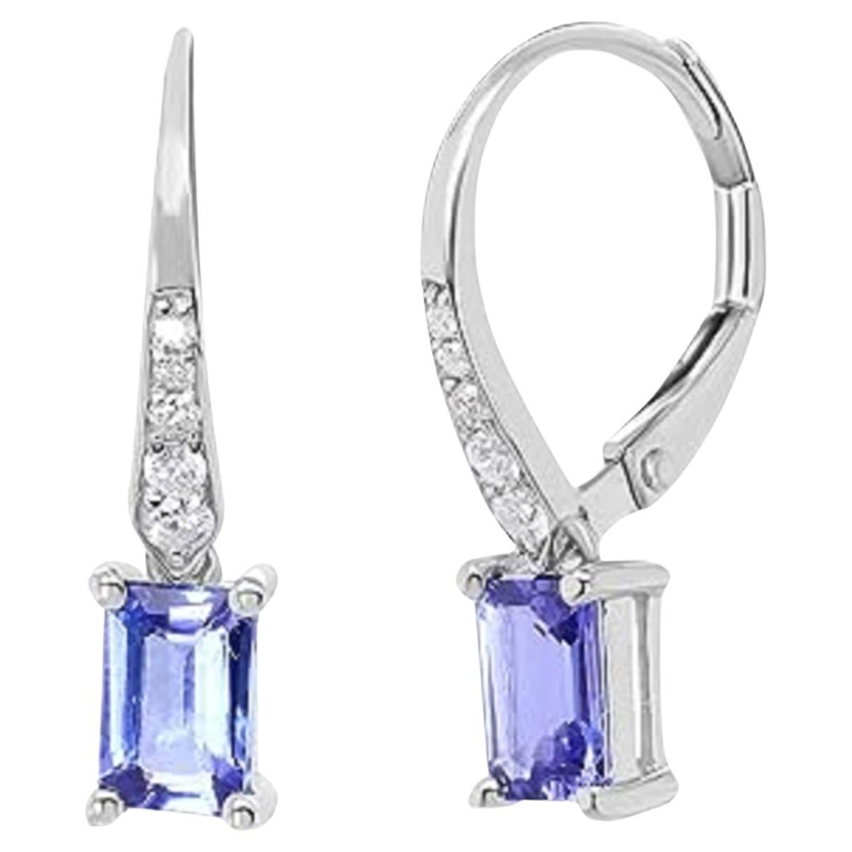 Gin & Grace 14K White Gold Genuine Tanzanite Earrings with Diamonds for Women For Sale