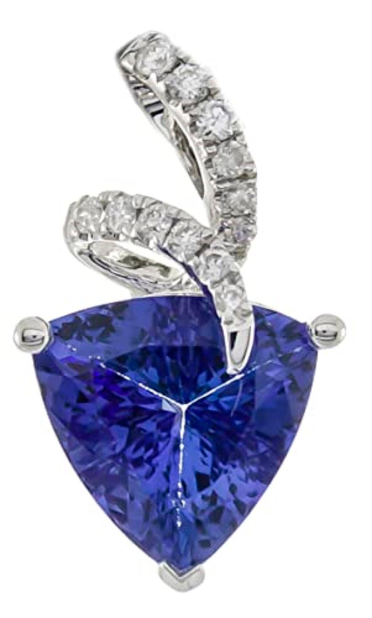 Gin & Grace 14K White Gold Genuine Tanzanite Pendant with Diamonds for Women In New Condition In New York, NY