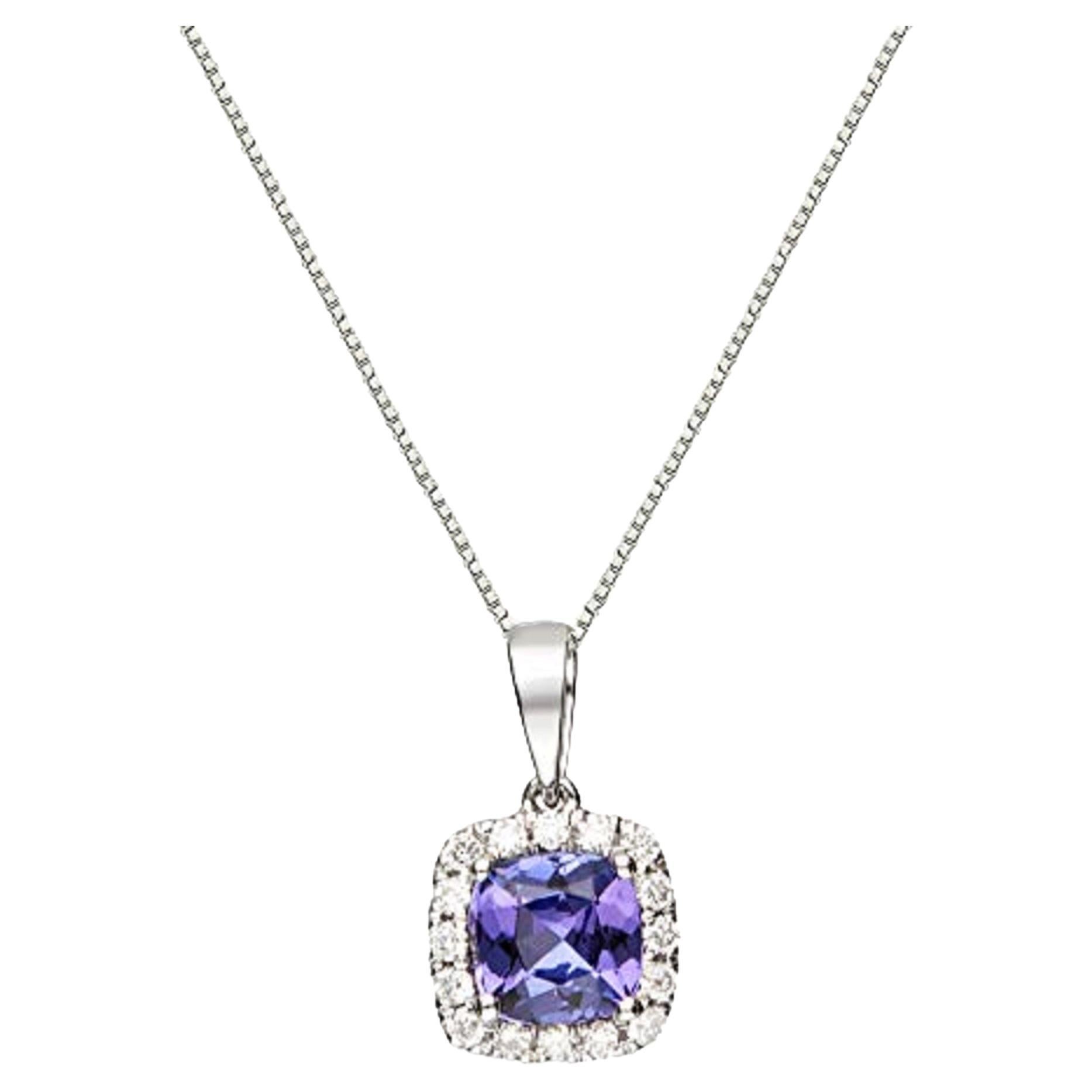 Gin & Grace Pendentif en or blanc 14 carats avec tanzanite véritable et diamants pour femmes en vente