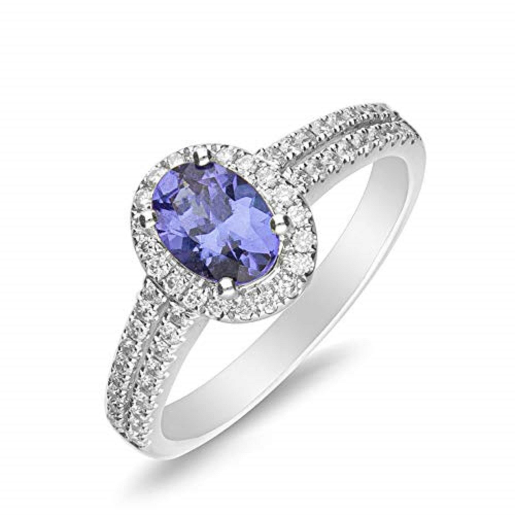 Art Deco Gin & Grace 14K White Gold Genuine Tanzanite Ring with Diamonds for women For Sale