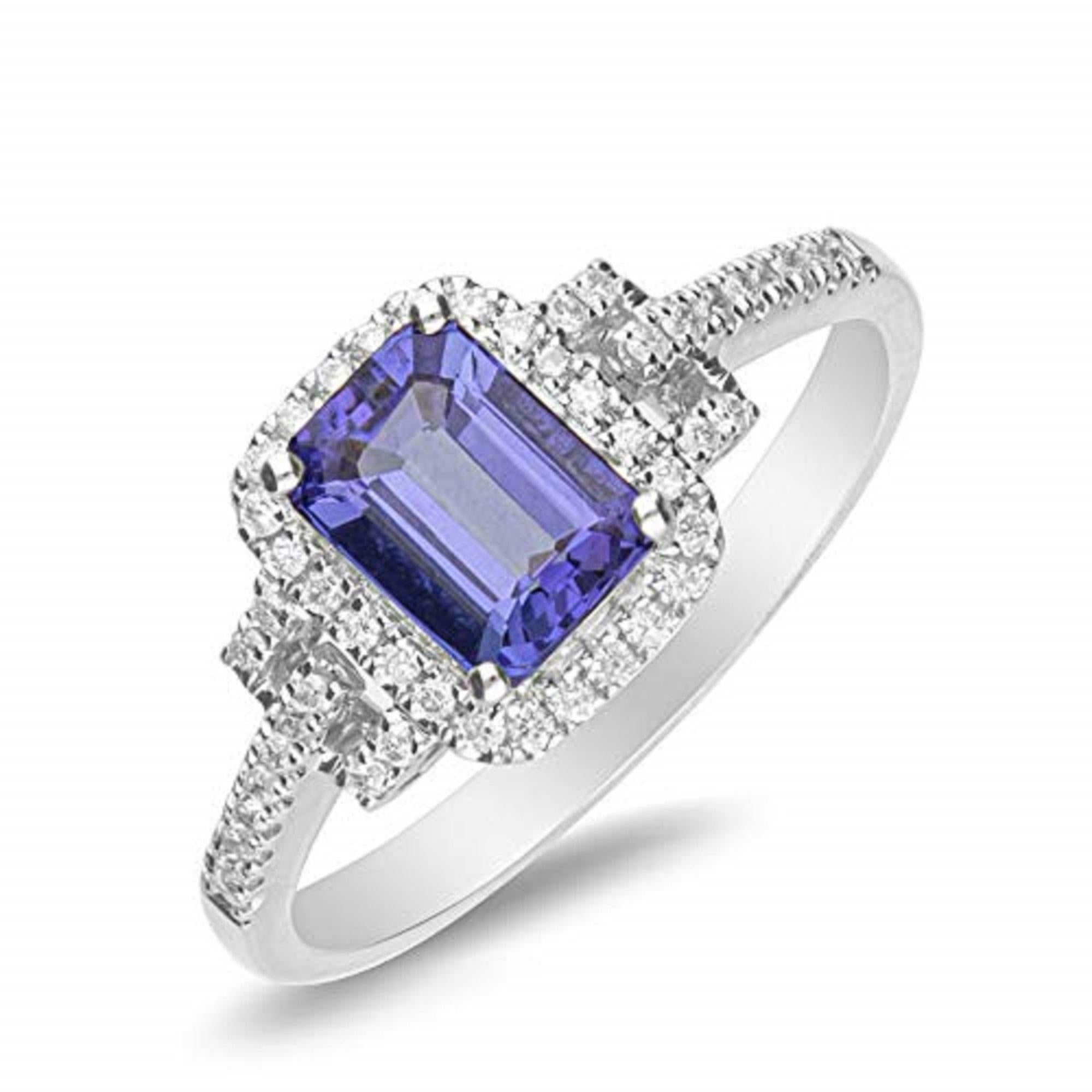 Art Deco Gin & Grace 14K White Gold Genuine Tanzanite Ring with Diamonds for women  For Sale