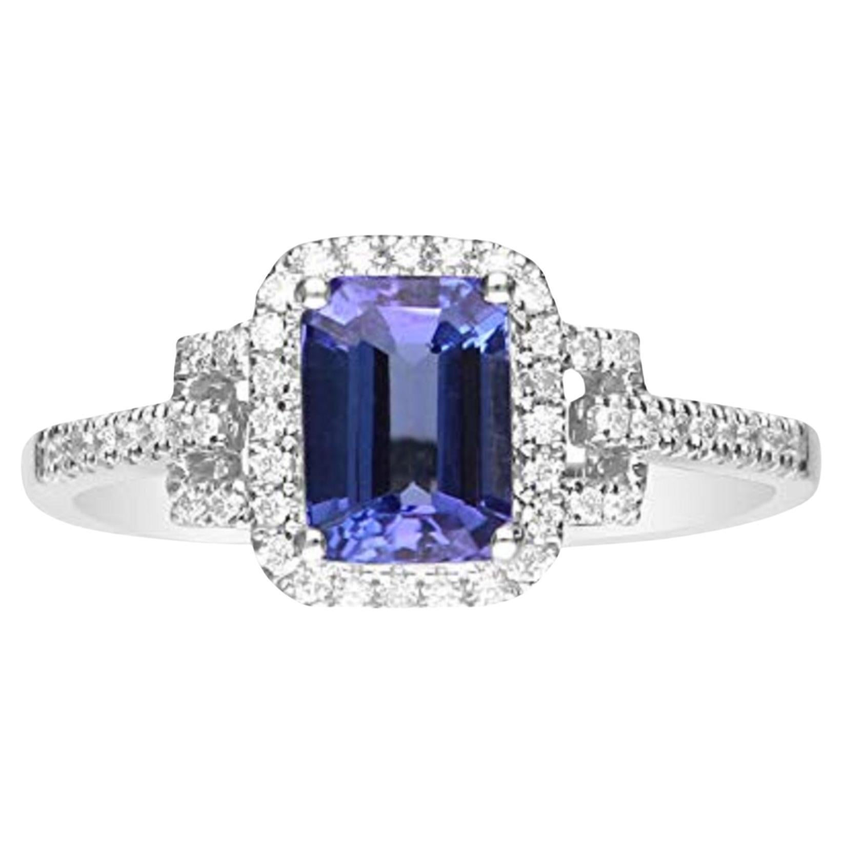 Gin & Grace 14K White Gold Genuine Tanzanite Ring with Diamonds for women  For Sale