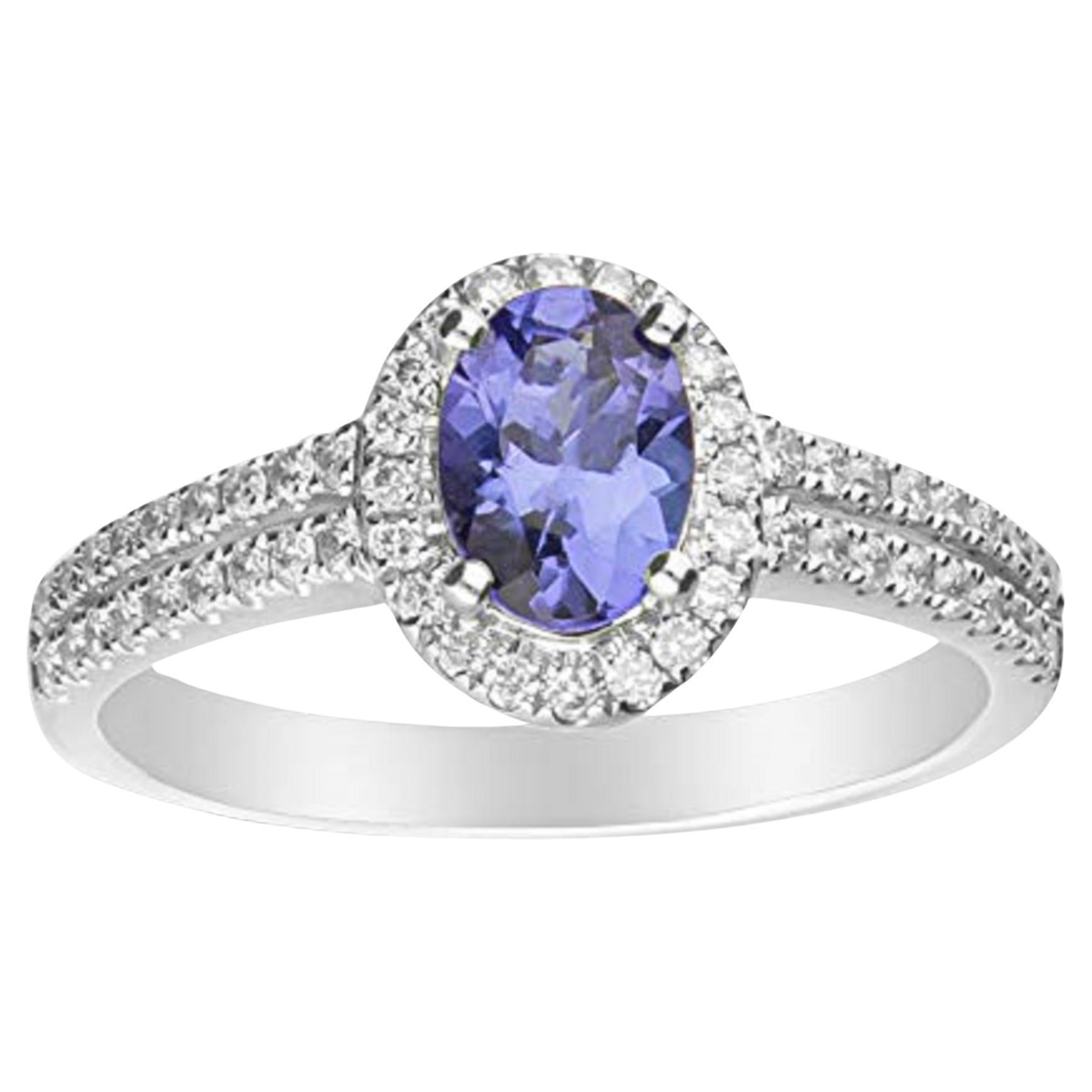 Gin & Grace 14K White Gold Genuine Tanzanite Ring with Diamonds for women For Sale