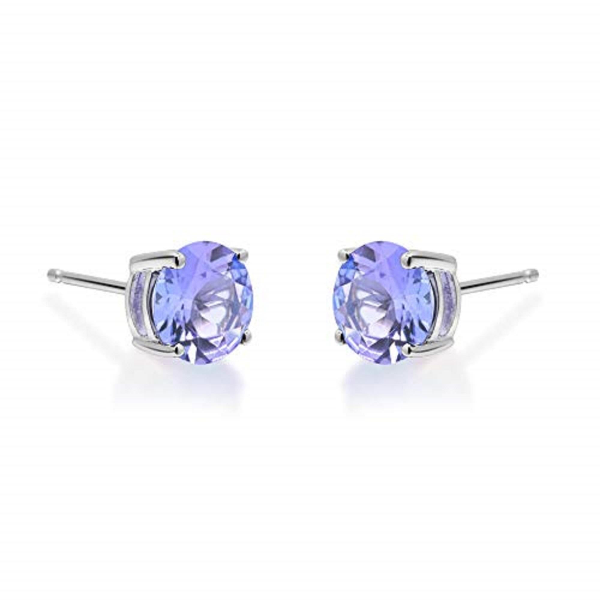 Round Cut Gin & Grace 14K White Gold Genuine Tanzanite Stud Earrings for women For Sale