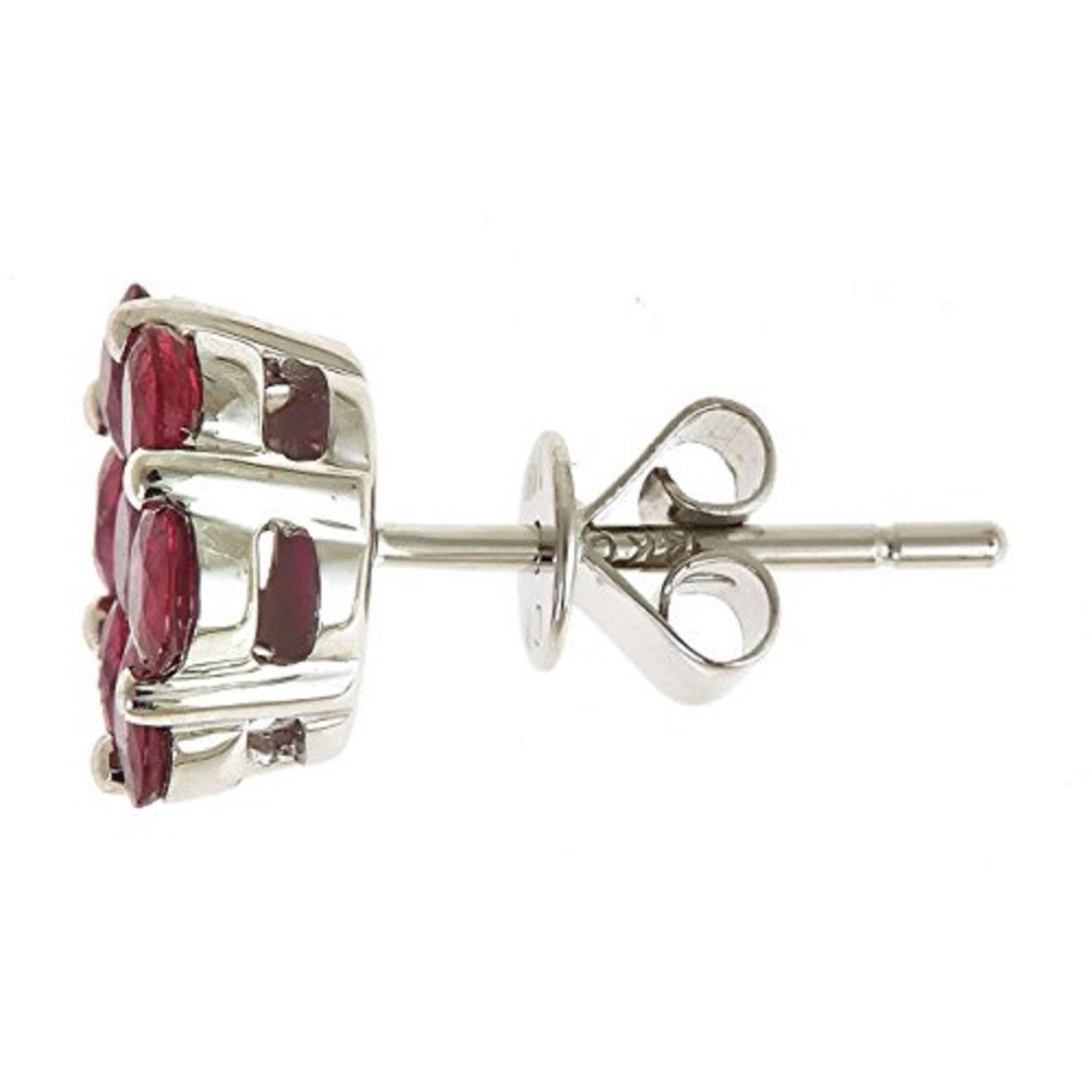 Decorate yourself in elegance with this Earring is crafted from 14-karat White Gold by Gin & Grace. This Earring is made up of 3.0 Ruby round-cut (2 pcs) 0.47 carat and ruby Round-cut (12 Pcs) 1.81 Carat. This Earring is weight 2.03 grams. This