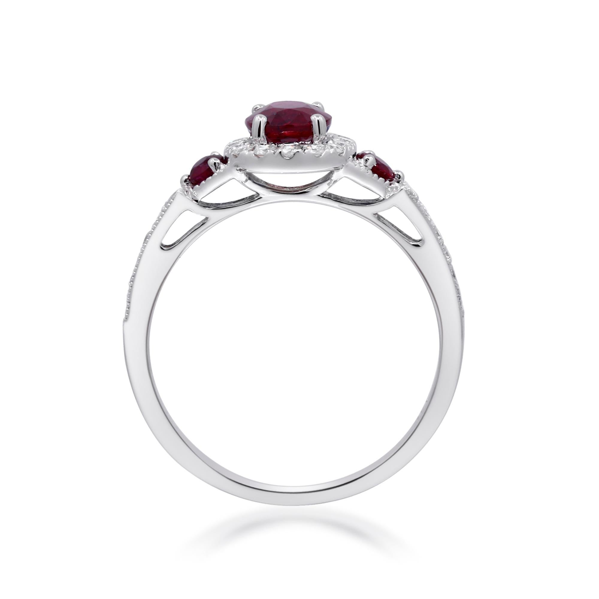 Art Deco Gin & Grace 14K White Gold Mozambique Genuine Ruby Ring with Diamonds for women For Sale