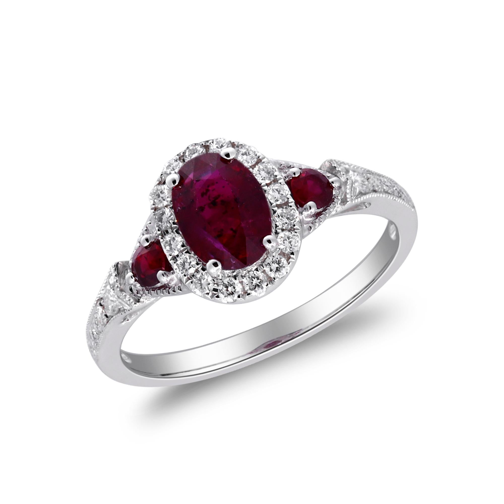 Oval Cut Gin & Grace 14K White Gold Mozambique Genuine Ruby Ring with Diamonds for women For Sale
