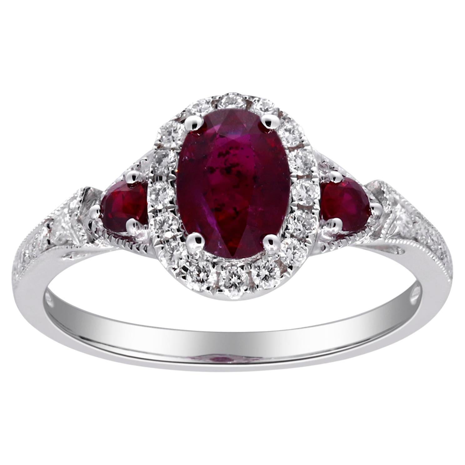 Gin & Grace 14K White Gold Mozambique Genuine Ruby Ring with Diamonds for women For Sale