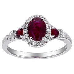 Used Gin & Grace 14K White Gold Mozambique Genuine Ruby Ring with Diamonds for women