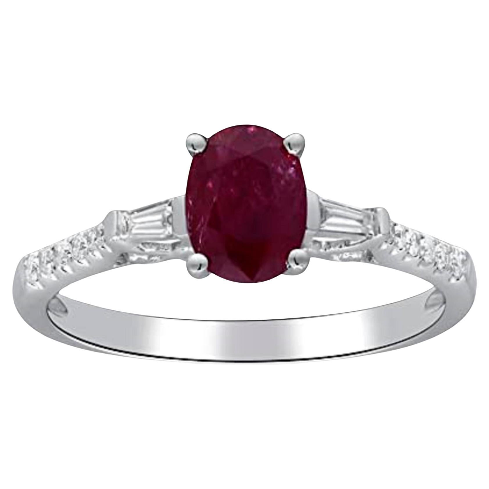 Gin & Grace 14K White Gold Mozambique Genuine Ruby Ring with Diamonds for women