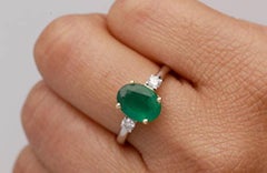 Gin & Grace 14K White Gold Natural 2.25Ct Emerald & Diamond Band Style Ring