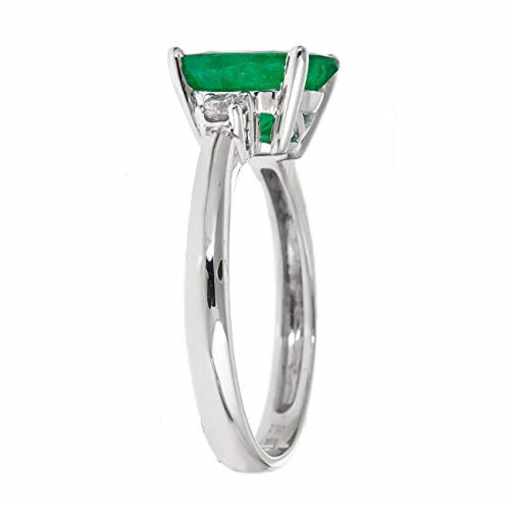 Art Deco Gin & Grace 14K White Gold Natural 2.25Ct Emerald & Diamond Band Style Ring