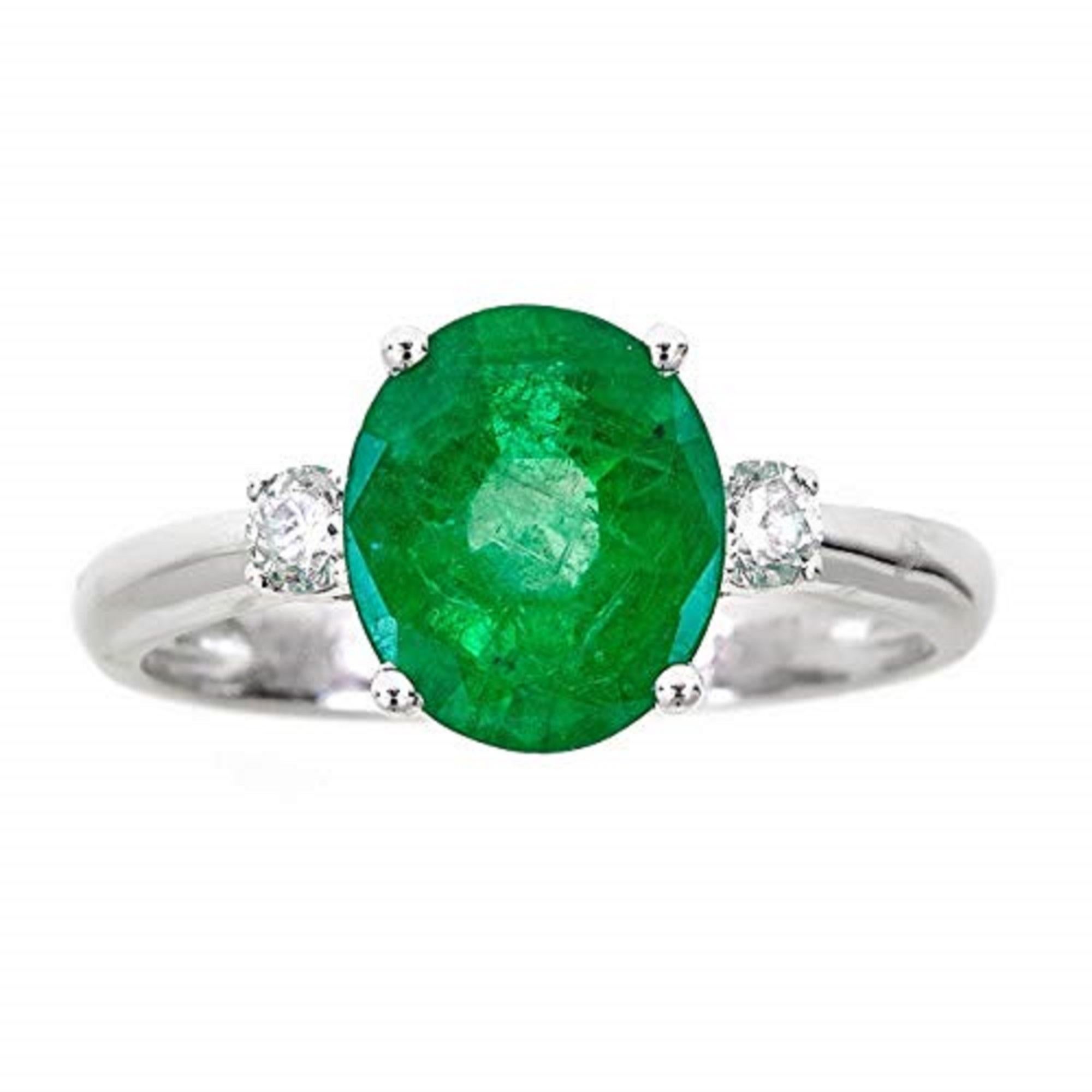 Oval Cut Gin & Grace 14K White Gold Natural 2.25Ct Emerald & Diamond Band Style Ring