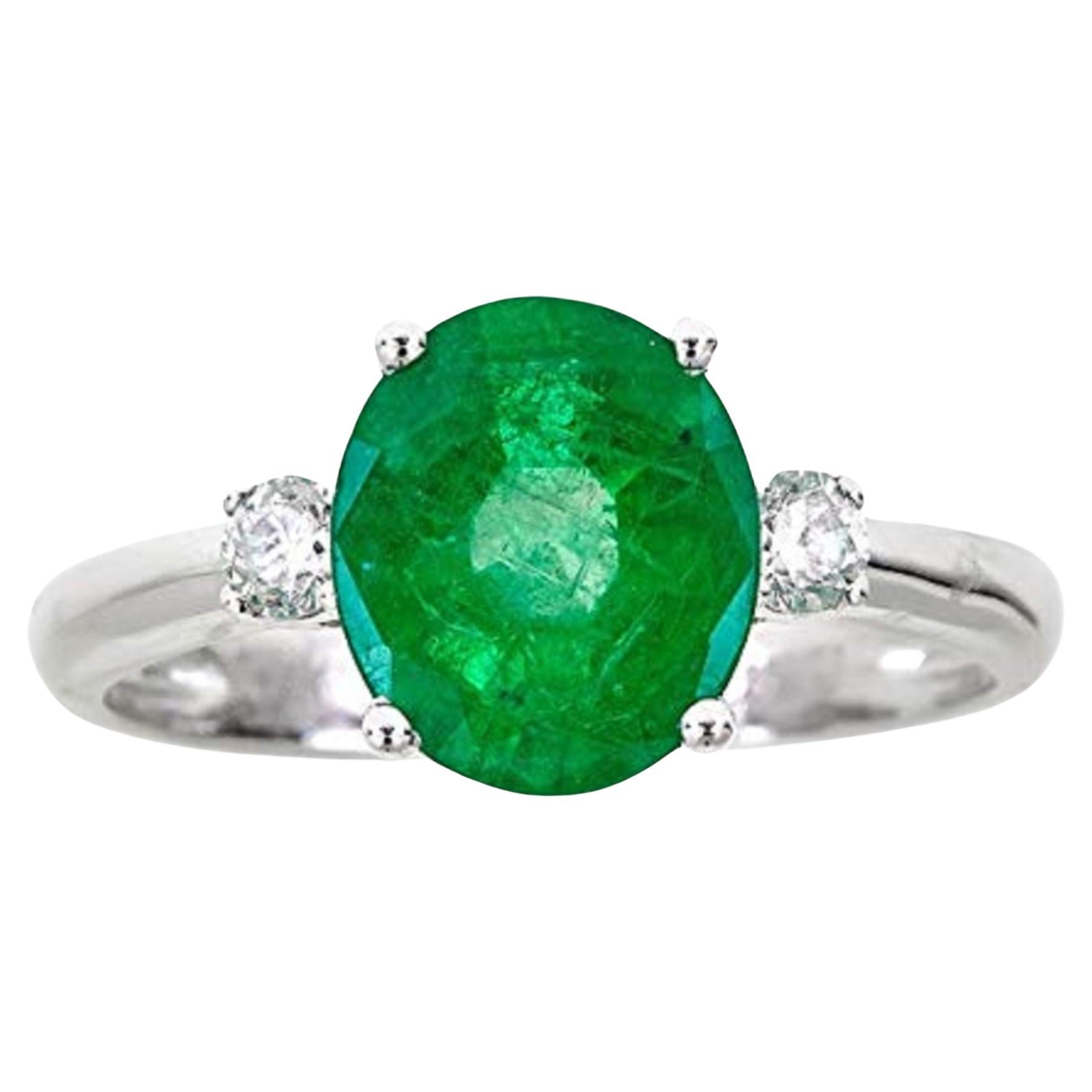 Gin & Grace 14K White Gold Natural 2.25Ct Emerald & Diamond Band Style Ring
