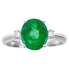 Gin & Grace 14K White Gold Natural 2.25Ct Emerald & Diamond Band Style Ring