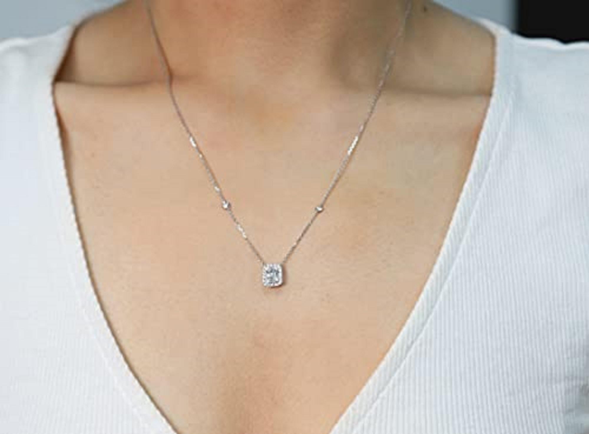 Stunning, timeless and classy eternity Unique Necklace. Decorate yourself in luxury with this Gin & Grace Necklace. The 14K White Gold jewelry boasts Round-Cut Prong Setting Natural White Diamond (24 pcs) 0.18 Carat and Baguette Shape Diamonds (5