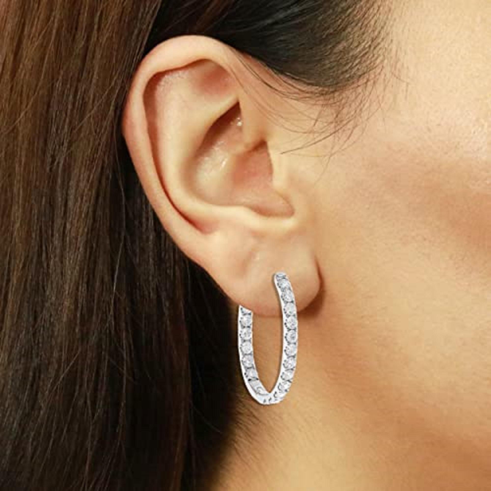 Decorate yourself in elegance with this Earring is crafted from 14-karat White Gold by Gin & Grace. This Earring is made up of Round-cut White Diamond (38 Pcs) 1.548 Carat. This Earring is weight 4.520 grams. This delicate Earring is polished to a