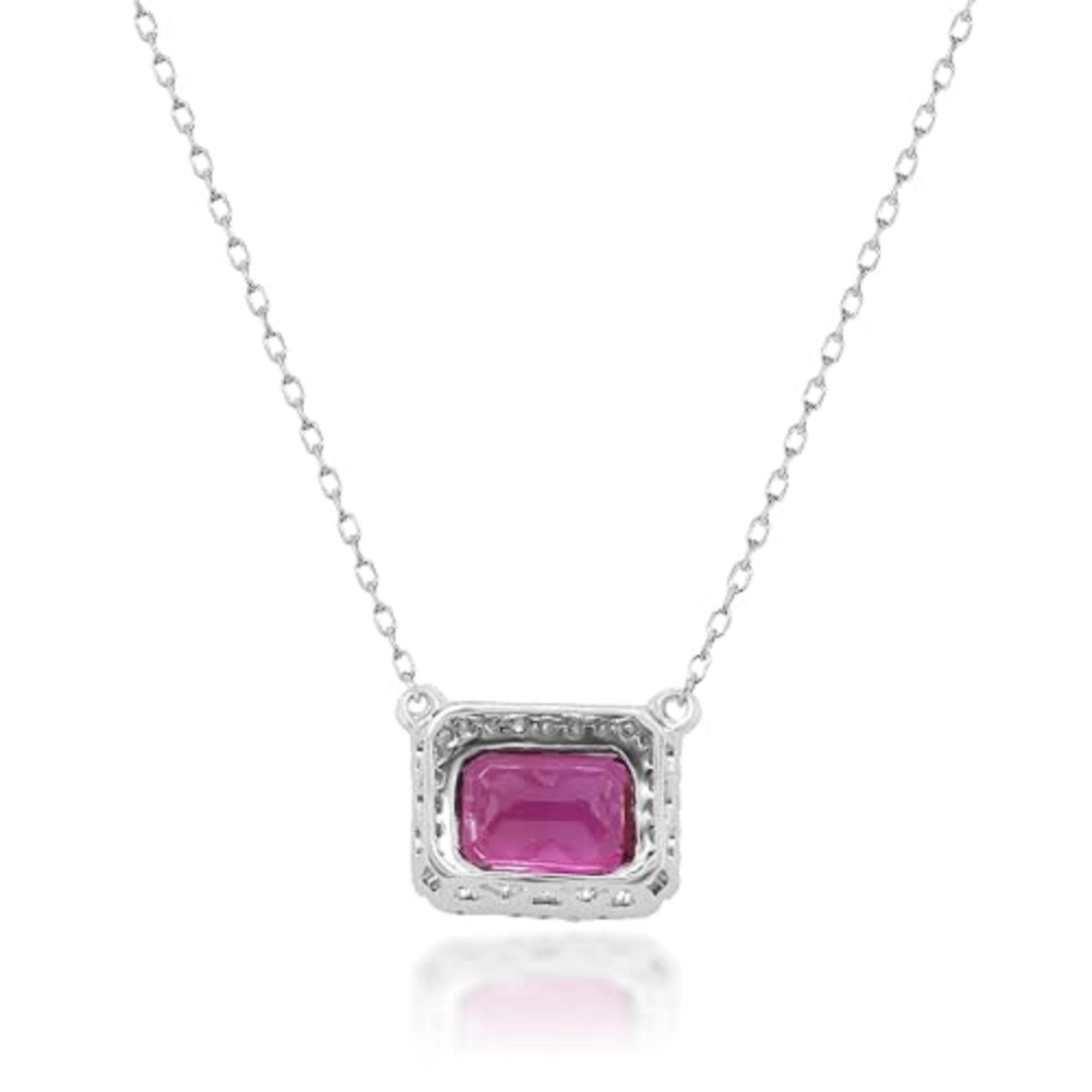 Emerald Cut Gin & Grace 14K White Gold Purplish Pink Garnet Pendant with Diamonds For Women For Sale